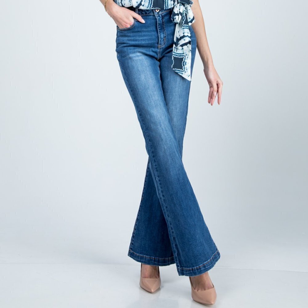 High Rise Flare Bell Bottom Medium Wash Jean - Picture 3 of 5